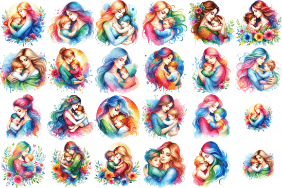 22 Watercolor Mothers Day Clipart for Creative Illustrations