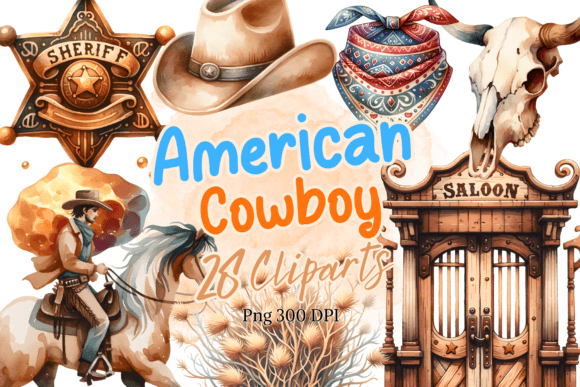 American Cowboy Watercolor Clipart: A Rustic Illustrations Gem