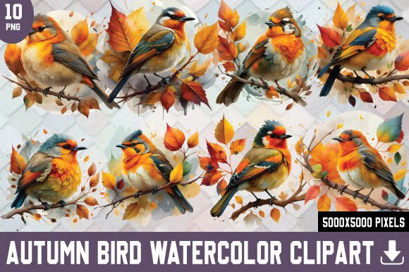 Autumn Bird Watercolor Clipart: A Charming Illustration for Brands