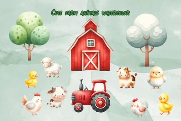 Charming Cute Farm Animals Watercolor
