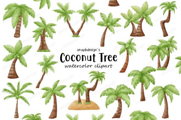 Coconut Palm Tree Watercolor Clipart for Creative Illustrations