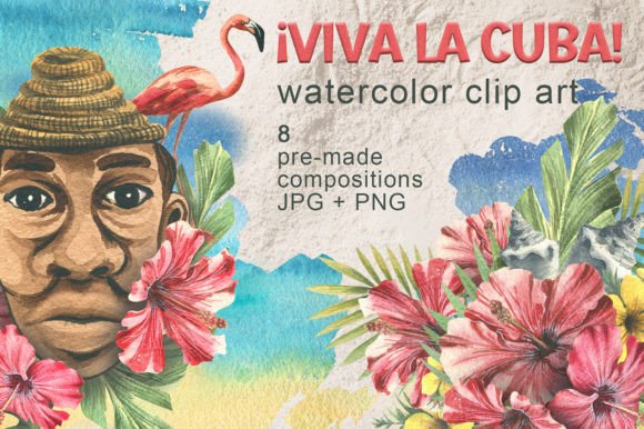 Cuba Beach Holiday Watercolor Clipart for Illustrations