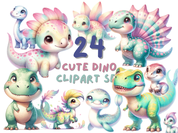 Cute Dinosaur Watercolor Clipart Set for Creative Illustrations