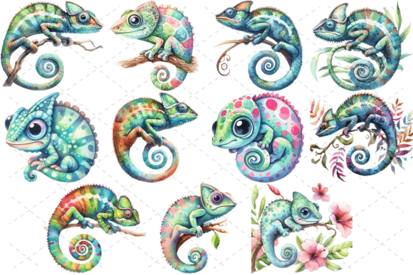 Exploring 11 Watercolor Chameleon Clipart Bundle
