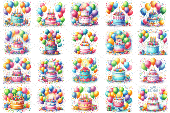 Exploring 20 Watercolor Birthday Cake Bundle