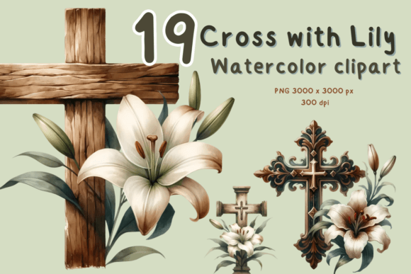 Exploring Cross with Lily Watercolor Easter Png for Illustrations