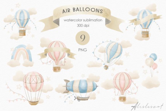 Hot Air Balloon Watercolor for Illustrations