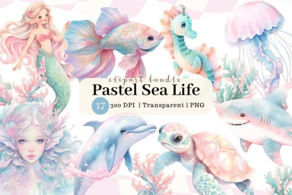 Pastel Sea Life Watercolor Clipart: Perfect for Illustrations