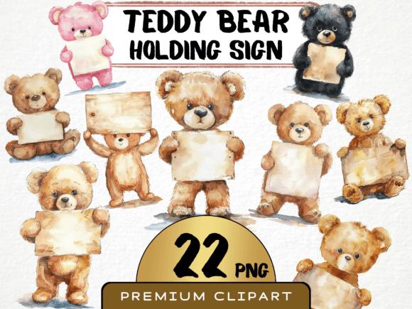 Review: Watercolor Teddy Bear Holding Sign PNG for Illustrations