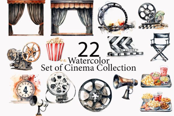 Set of Cinema Collection Watercolor: A Versatile Illustrations Asset
