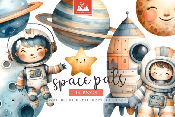Space-Themed Watercolor Clipart: Editorial Illustrations