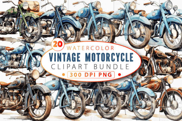 Vintage Motorcycle Watercolor Clipart Bu Illustrations