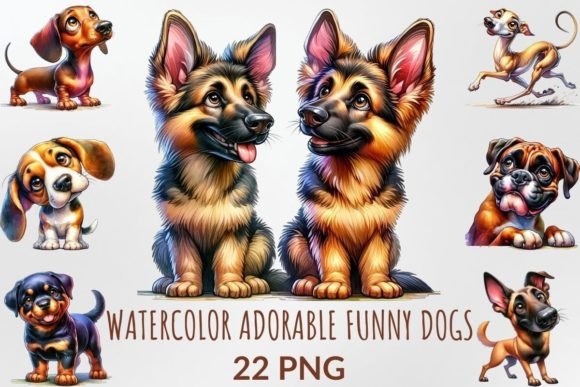 Watercolor Adorable Funny Dogs Clipart for Creative Illustrations