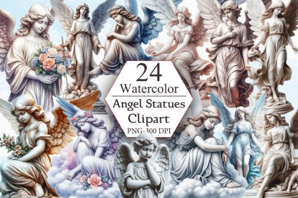 Watercolor Angel Statues Clipart for Elegant Branding
