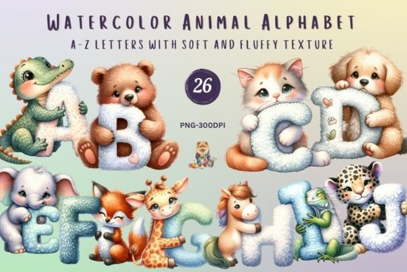 Watercolor Animal Alphabet Fluffy Letter