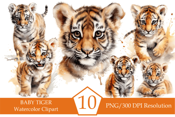 Watercolor Baby Tiger Clipart for Vibrant Branding