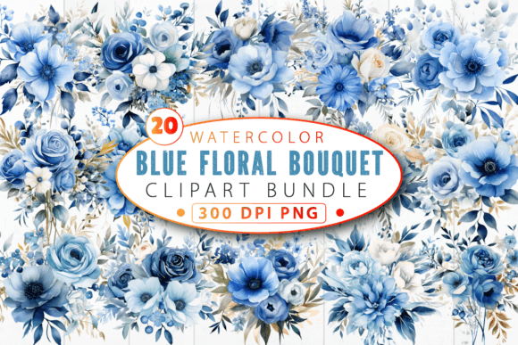 Watercolor Blue Floral Bouquet Clipart B: A Freebie for Elegant Branding