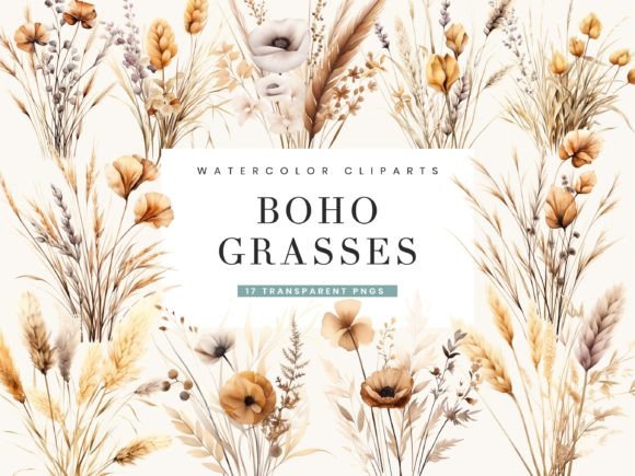 Watercolor Boho Grasses: A Versatile Illustrations Asset