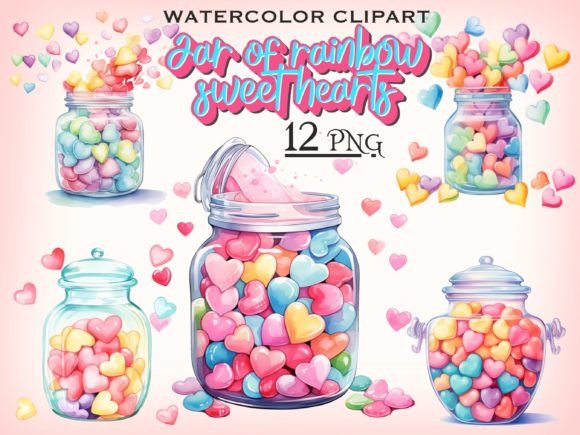 Watercolor Candy Jar PNG Bundle: A Sweet Illustrations Asset