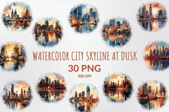 Watercolor City Skyline at Dusk: A Versatile Illustration