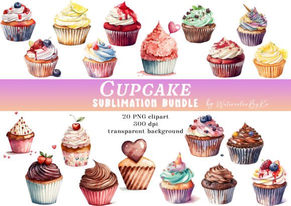 Watercolor Cupcake Bundle: A Sweet Addition to Illustrations