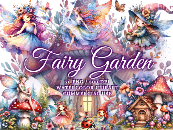 Watercolor Fairies Clipart for Embroidery