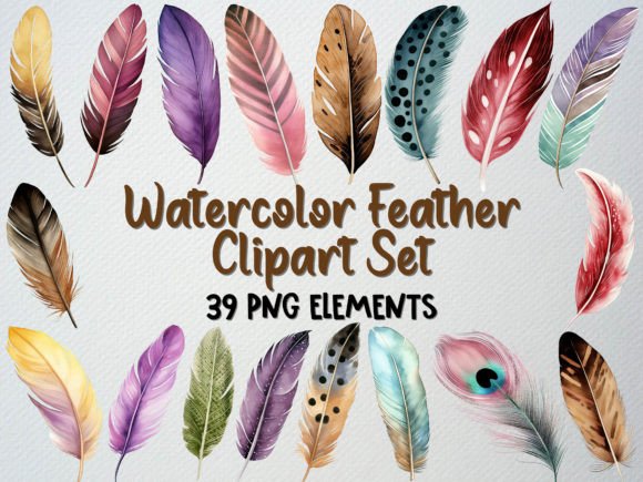 Watercolor Feather Clipart Set for Creative Illustrations