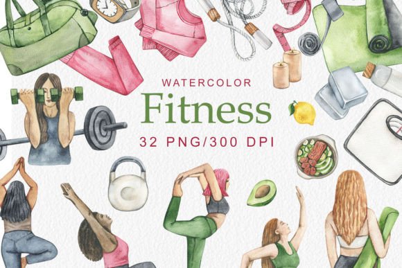 Watercolor Fitness Clipart PNG for Creative Illustrations