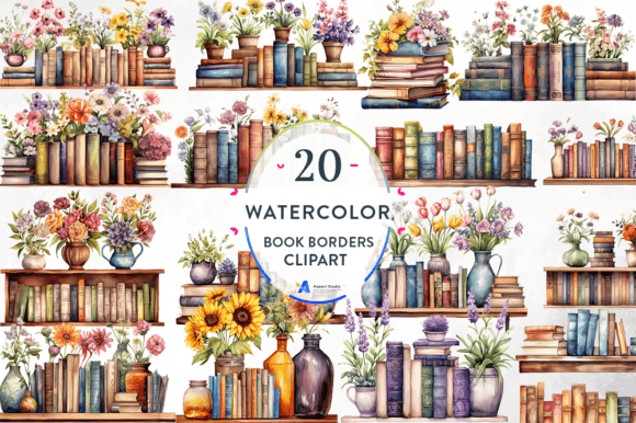 Watercolor Floral Book Borders for Illustrations