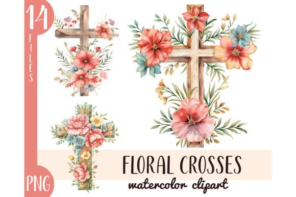 Watercolor Floral Crosses for Elegant Illustrations