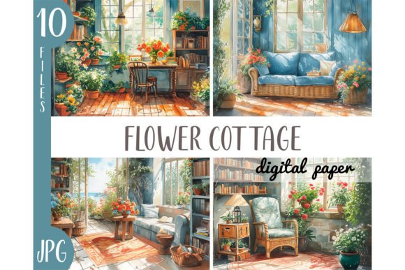 Watercolor Flower Cottages Clipart JPG Review