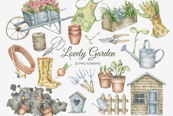 Watercolor Gardening Clipart for Creative Illustrations