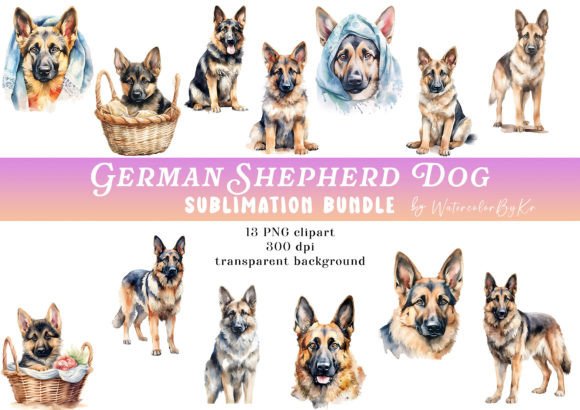 Watercolor German Shepherd Illustrations for Blogs