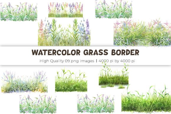 Watercolor Grass Border Clipart: Illustrations for Crafters