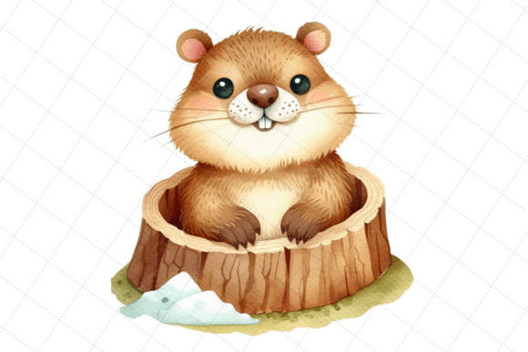 Watercolor Happy Groundhog Day Clipart for Illustrations