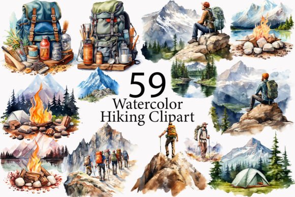 Watercolor Hiking Clipart for Creative Illustrations