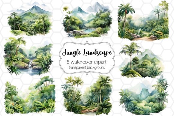 Watercolor Jungle Landscape Cliparts PNG: A Versatile Illustration Asset