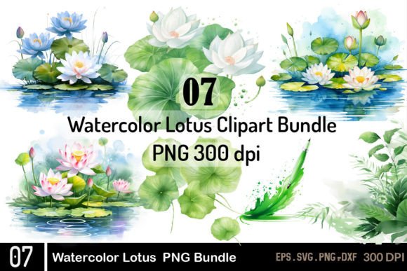 Watercolor Lotus Clipart Png Bundle: A Versatile Illustrations Set