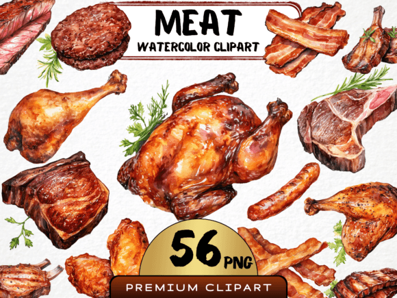 Watercolor Meat Clipart for Creative Illustrations