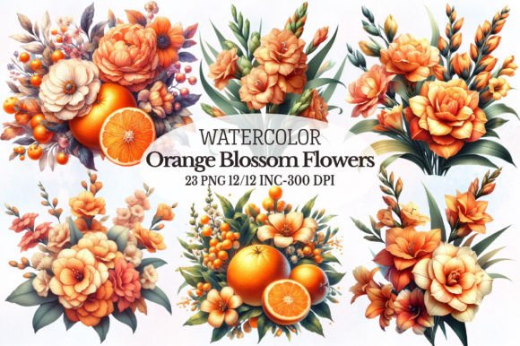 Watercolor Orange Blossom Flower Embroidery