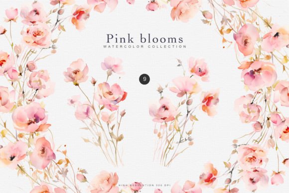Watercolor Pink Flower Clipart for Summer Illustrations