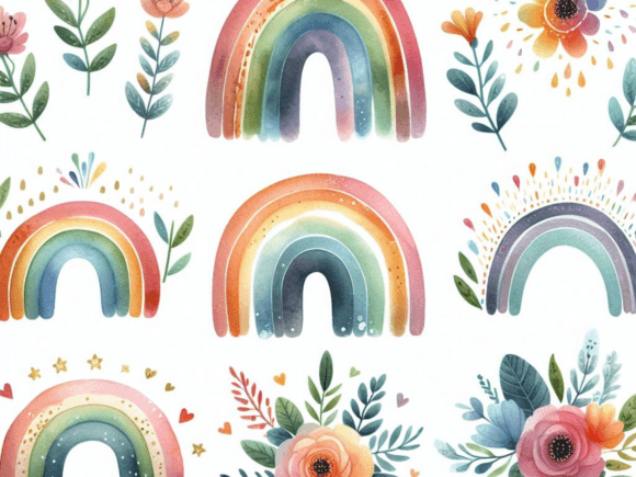Watercolor Rainbow SetClipart Graphic in Illustrations
