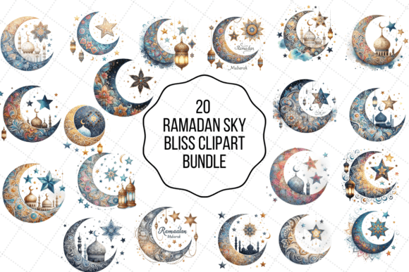 Watercolor Ramadan Sky Bliss: A Versatile Illustration