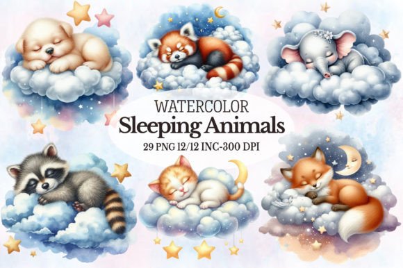Watercolor Sleeping Baby Animals: A Versatile Illustrations Asset