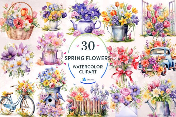 Watercolor Spring Flowers Sublimation: A Versatile Illustrations Asset