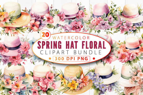 Watercolor Spring Hat Floral Clipart for Illustrations