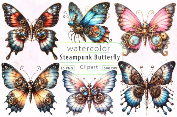 Watercolor Steampunk Butterfly Clipart for Illustrations