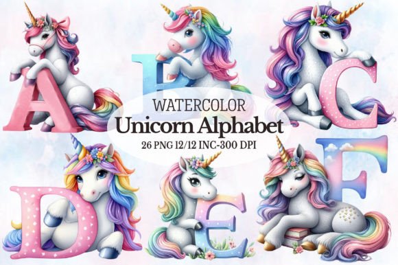 Watercolor Unicorn Alphabet Set: A Magical Illustrations Asset