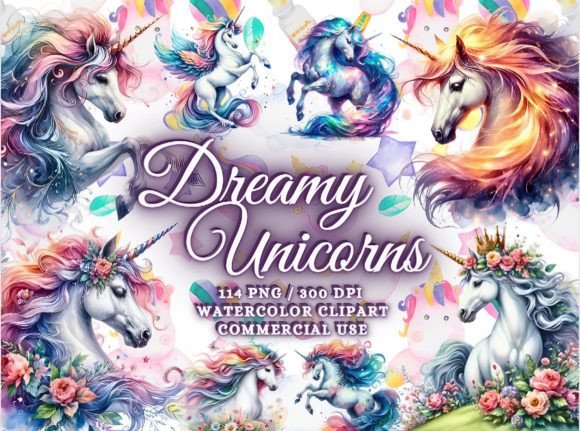 Watercolor Unicorns Clipart for Polished Illustrations
