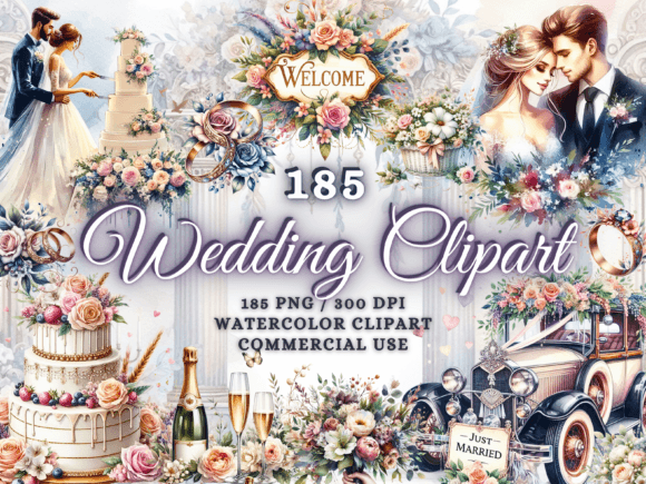 Watercolor Wedding Clipart - Perfect for Elegant Illustrations